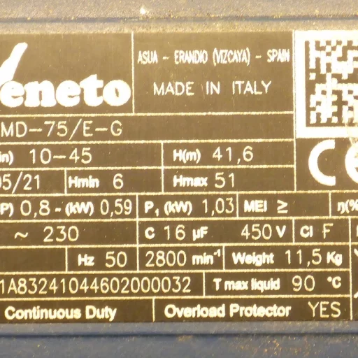 PUMPE 1" MD-75/E 1-fase
